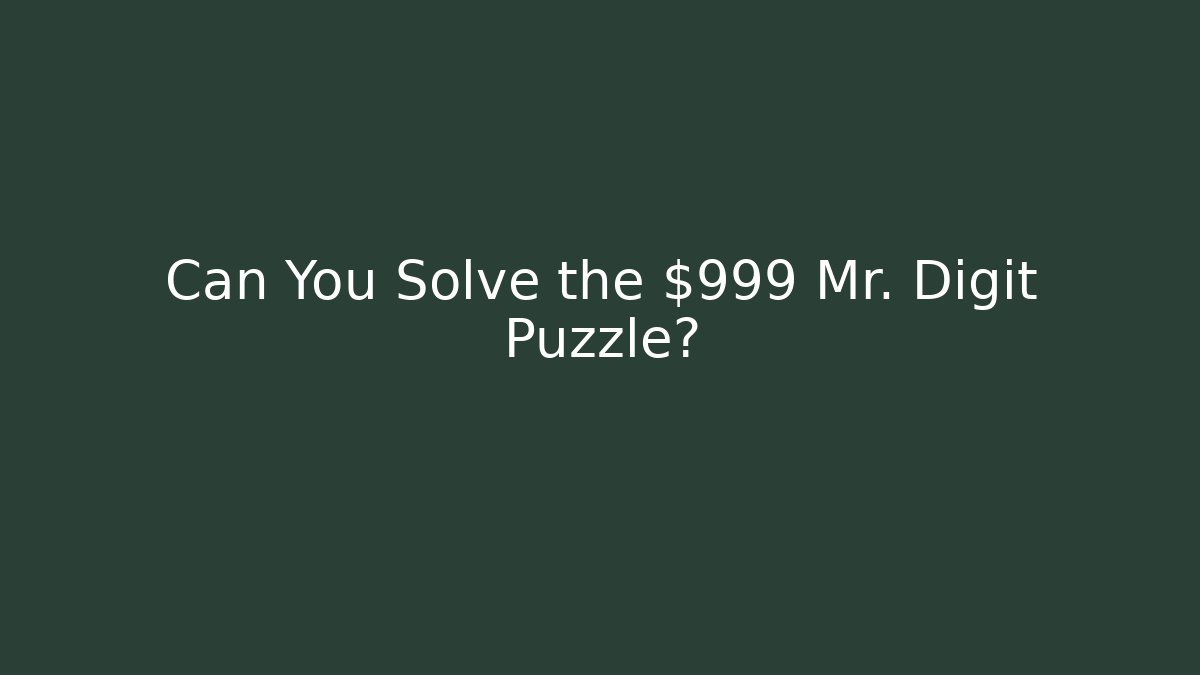 Can You Solve the $999 Mr. Digit Puzzle?