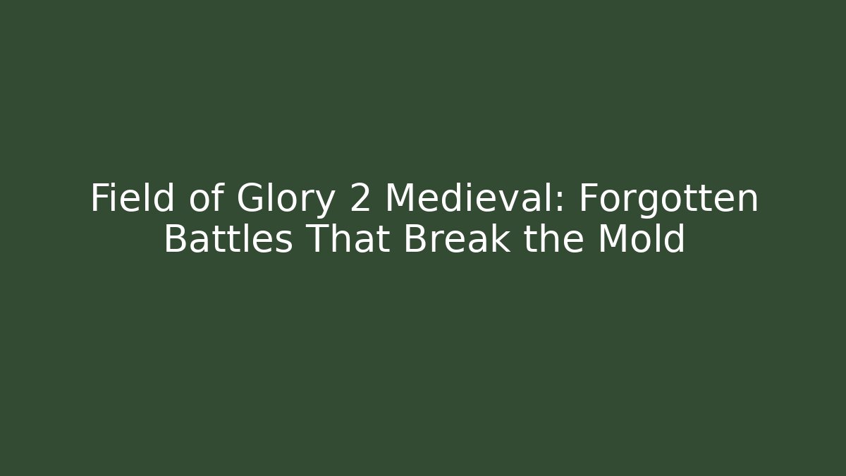 Field of Glory 2 Medieval: Forgotten Battles That Break the Mold