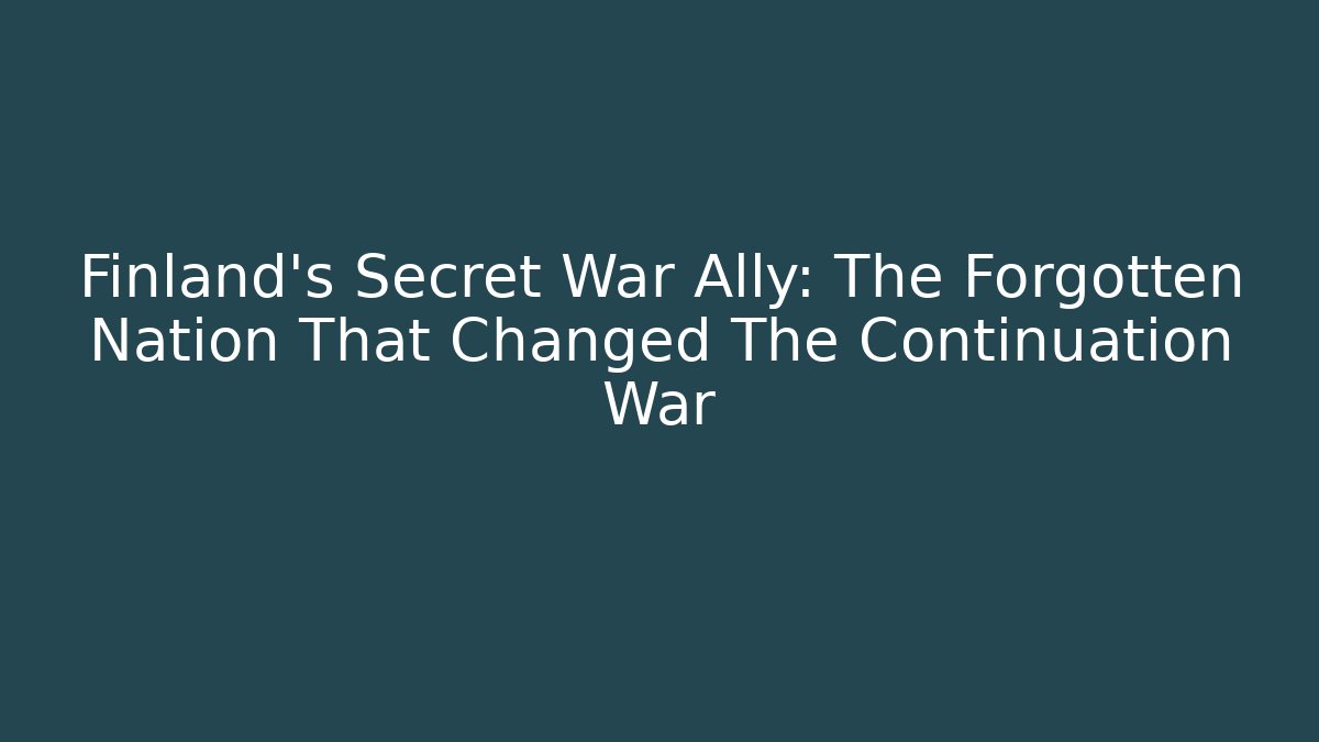 Finland's Secret War Ally: The Forgotten Nation That Changed The Continuation War