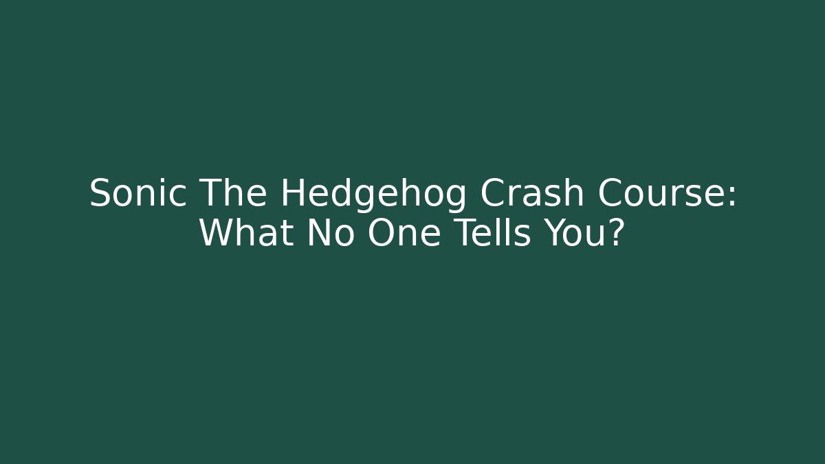 Sonic The Hedgehog Crash Course: What No One Tells You?