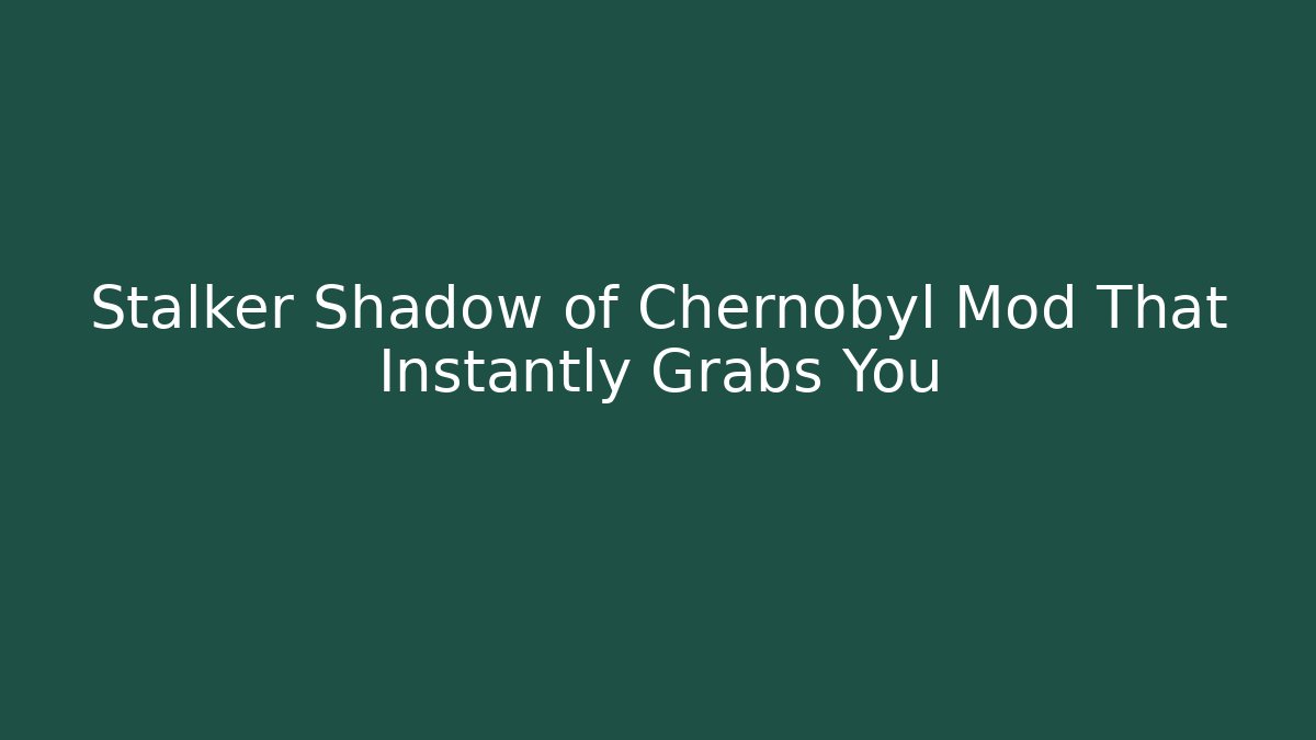 Stalker Shadow of Chernobyl Mod That Instantly Grabs You