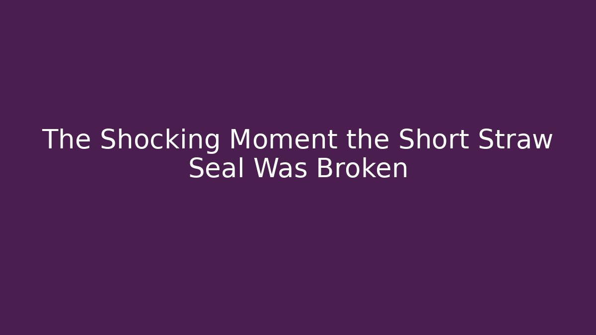 The Shocking Moment the Short Straw Seal Was Broken - The Family Holidays