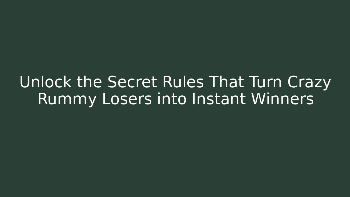 Unlock the Secret Rules That Turn Crazy Rummy Losers into Instant Winners